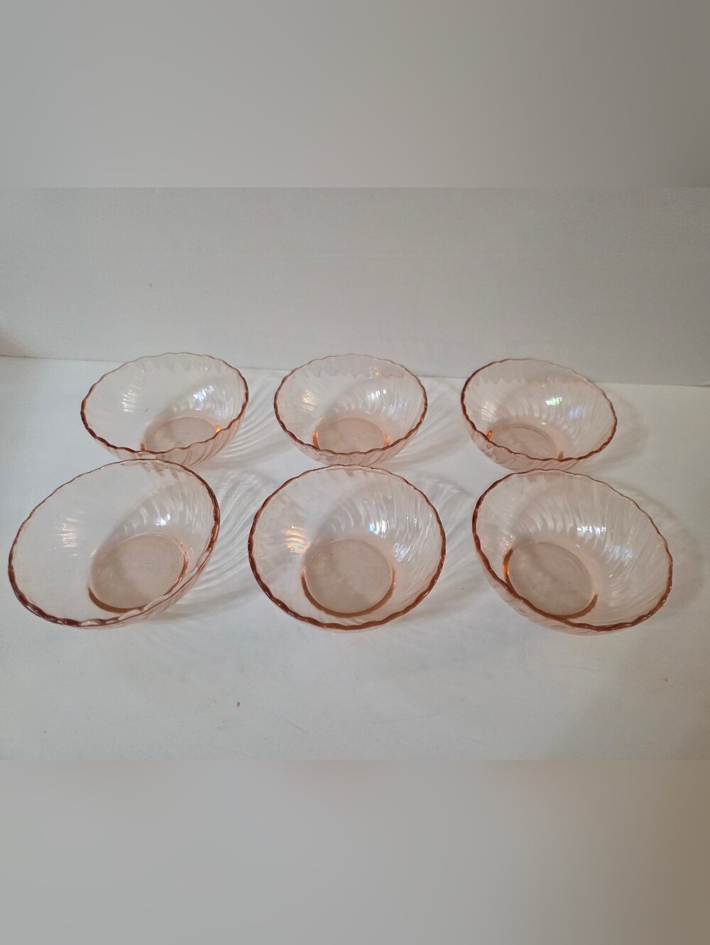 Vintage 80s Arcoroc France Rosaline Pink Swirl Berry Dessert Bowls